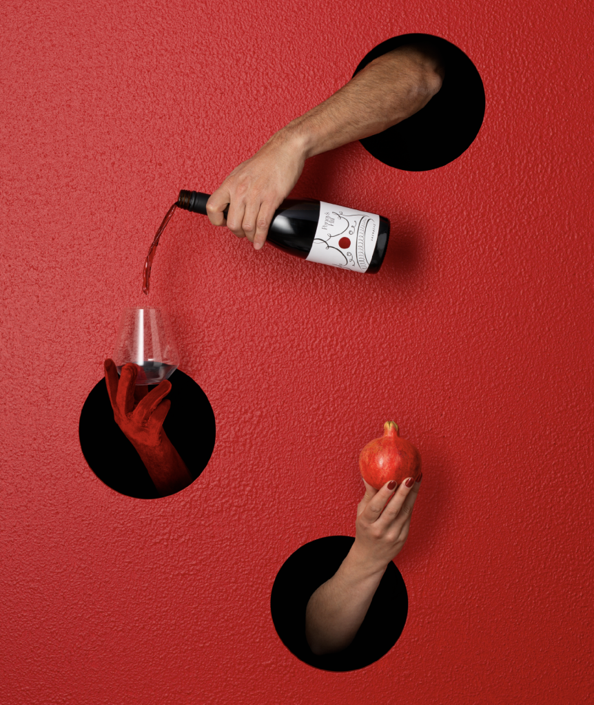 Art directed image showing the Grenache packaging with the crown illustration.