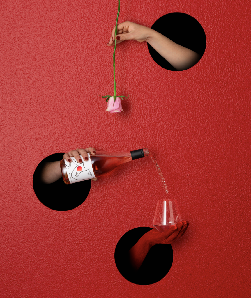 Art directed image showing the Rosé packaging with the blush illustration.